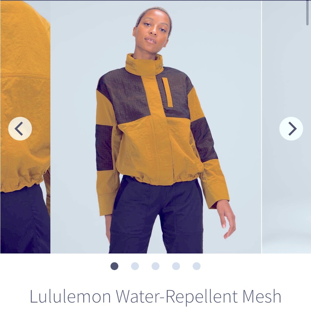 Lulu Lemon Water-Repellant Mesh jacket in gold spice/ black